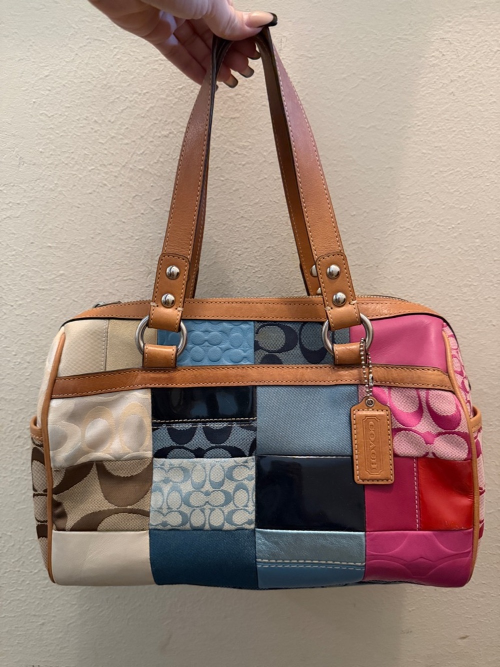 Vintage Coach Patchwork Signature Satchel in Multicolor